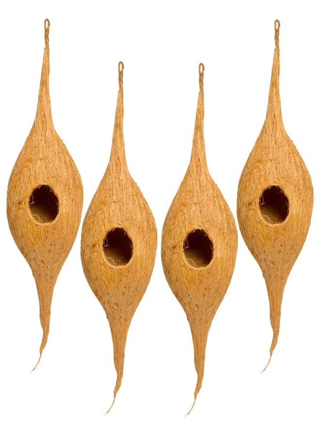 DealFry Handmade Hanging Bird Nest with Single Hole Made of Natural Coir Fiber Coconut Shell, Hanging Bird Nest for Cage and Balcony Birds Sparrows Finches Breeding (Brown | Small) - (Set-4) - Image 1